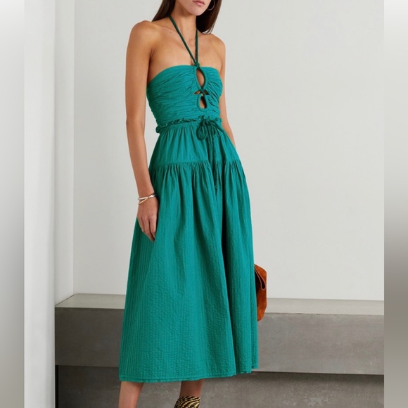 πΊπHPππΊ NWT Ulla Johnson Emmaline Midi Dress Verdigris - Picture 4 of 16